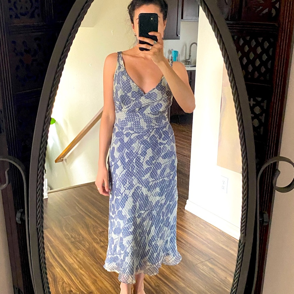 Long Blue floral JCrew Silk dress